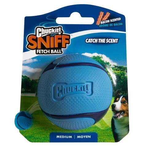 Chuckit Sniff fetch ball blå m. Bacon 1pk M. på hunique.dk