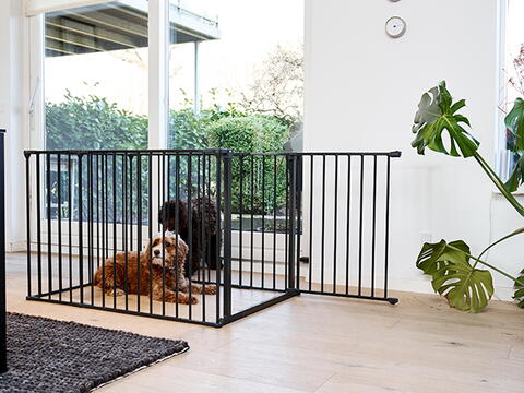 DOGSPACE MAX MULTI EXPANDABLE PET PEN WITH GATE, BLACK på hunique.dk