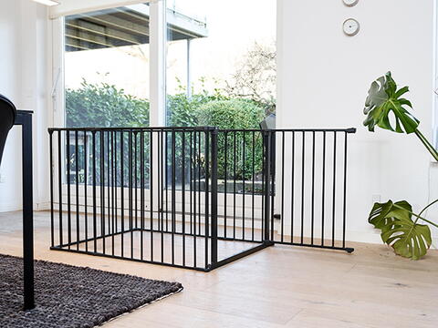 DOGSPACE MAX MULTI EXPANDABLE PET PEN WITH GATE, BLACK på hunique.dk