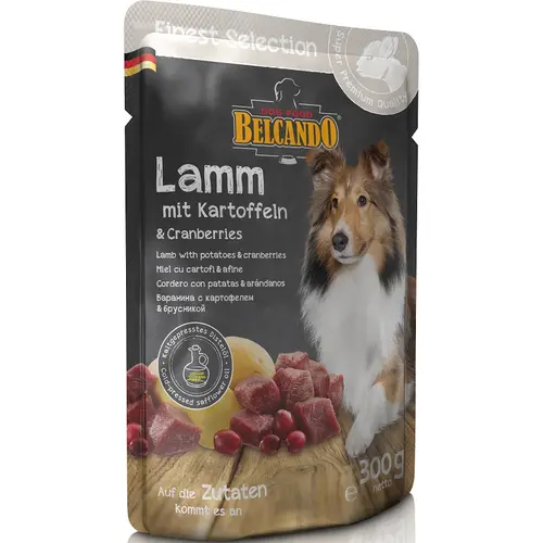Belcando Pounch Lam med kartoffel & tranebær på hunique.dk
